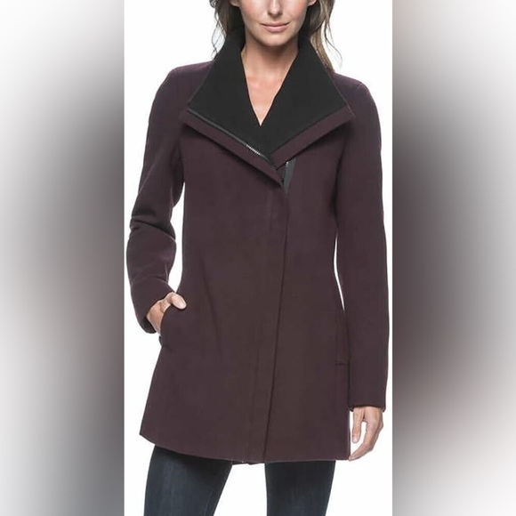 Andrew Marc Women's Asymmetrical Zip Wing Collar Long Coat - Picture 2 of 5